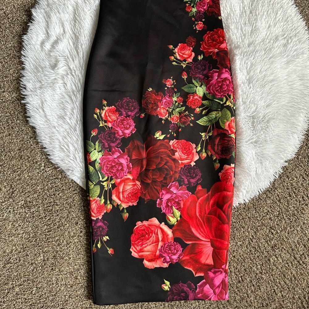 Ted Baker Dress Meric Juxtapose Rose Midi New Black Red Adjustable Straps Size 4 - Picture 3 of 14